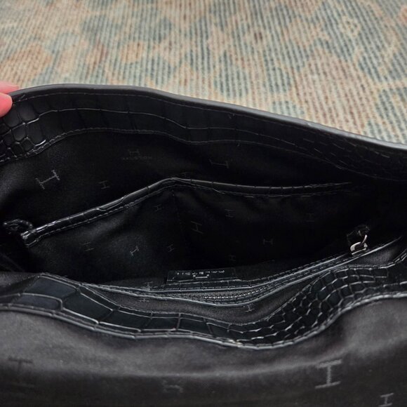 H Halston Women's Black Croc Embossed Backpack Handbag - Picture 5 of 12